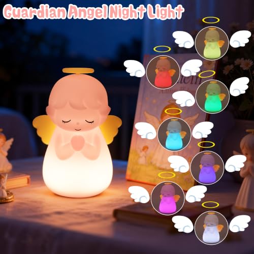 Image of OkiyiD Angel Night Light, Guardian Angel Nursery Lamp for Baptism Gifts
