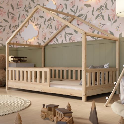 Crazy Pine Montessori Hausbett Crazy House 90x200 cm - Naturholz