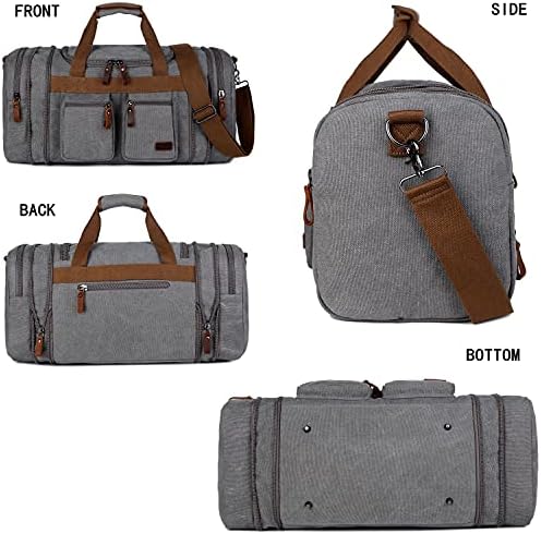 Canvas Travel Duffel Tote Bag Large Sport Duffel Weekender Bag Carry on Overnight Bag for Men HB-21 (Grey) 3 Canvas Travel Duffel Tote Bag Large Sport Duffel Weekender Bag Carry on Overnight Bag for Men HB-21 (Grey)