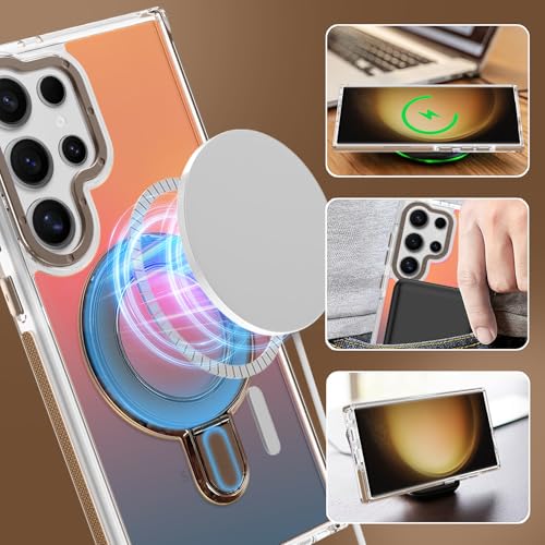 Image of Magnetic for Samsung Galaxy S23 Ultra Case with Stand [Compatible with Magsafe] [Cute Fluorescent Design] [1 Screen Protector] Slim Translucent Matte Case for Galaxy S23 Ultra 6.8 inch, Desert