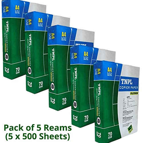 Image of TNPL PACKWELL A4 Size Sheet 70 GSM Blank (Unruled) Bright White Copier Printer Xerox Paper in bulk - Pack of 5 Reams (5 x 500 Sheets)