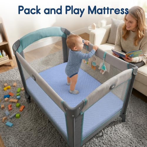 Image of Pro Goleem Pack and Play Mattress (38 inchx26 inch), Waterproof Pack n Play Mattress Pad with Carry Bag, Firm Playard Mattress with Soft Cover, for Babies and Toddlers(Blue)