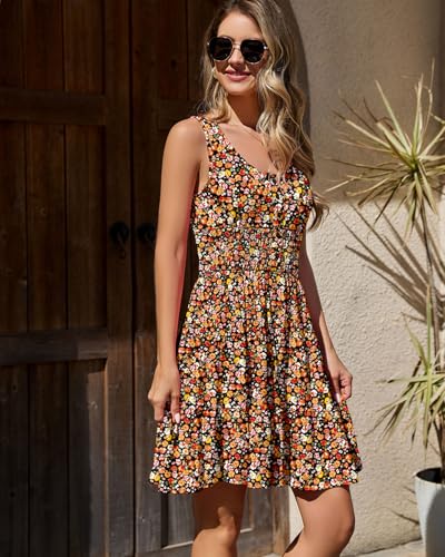 Image of Summer Dresses for Women Casual Sleeveless Sundresses Elastic Waist Mini Sun Dress