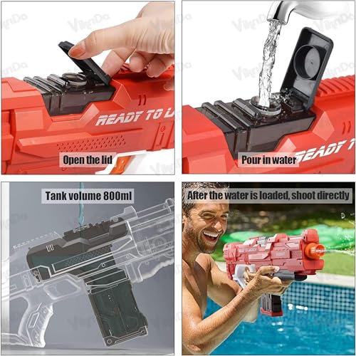 Image of VikriDA Automatic Electric Water Gun for Holi with Free Extra Rechargeable Battery, Auto Suction with 2 Spray Modes 800ML Capacity Up to 52 Ft Range - Leak-Proof Cover for Adults & Kids -Multicolor