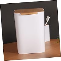 Vista 8 de Bote de basura de plástico moderno con tapa tipo prensa para baño y cocina, diseño compacto con capacidad