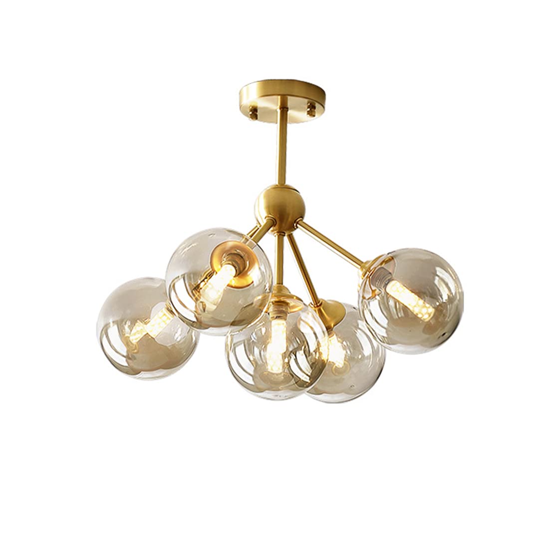 LYMSXAZOU 9-Light Glass Sputnik Chandelier Pendant Light - Brushed Brass Linear Hanging Fixture for Bedroom, Living Room, Hallway