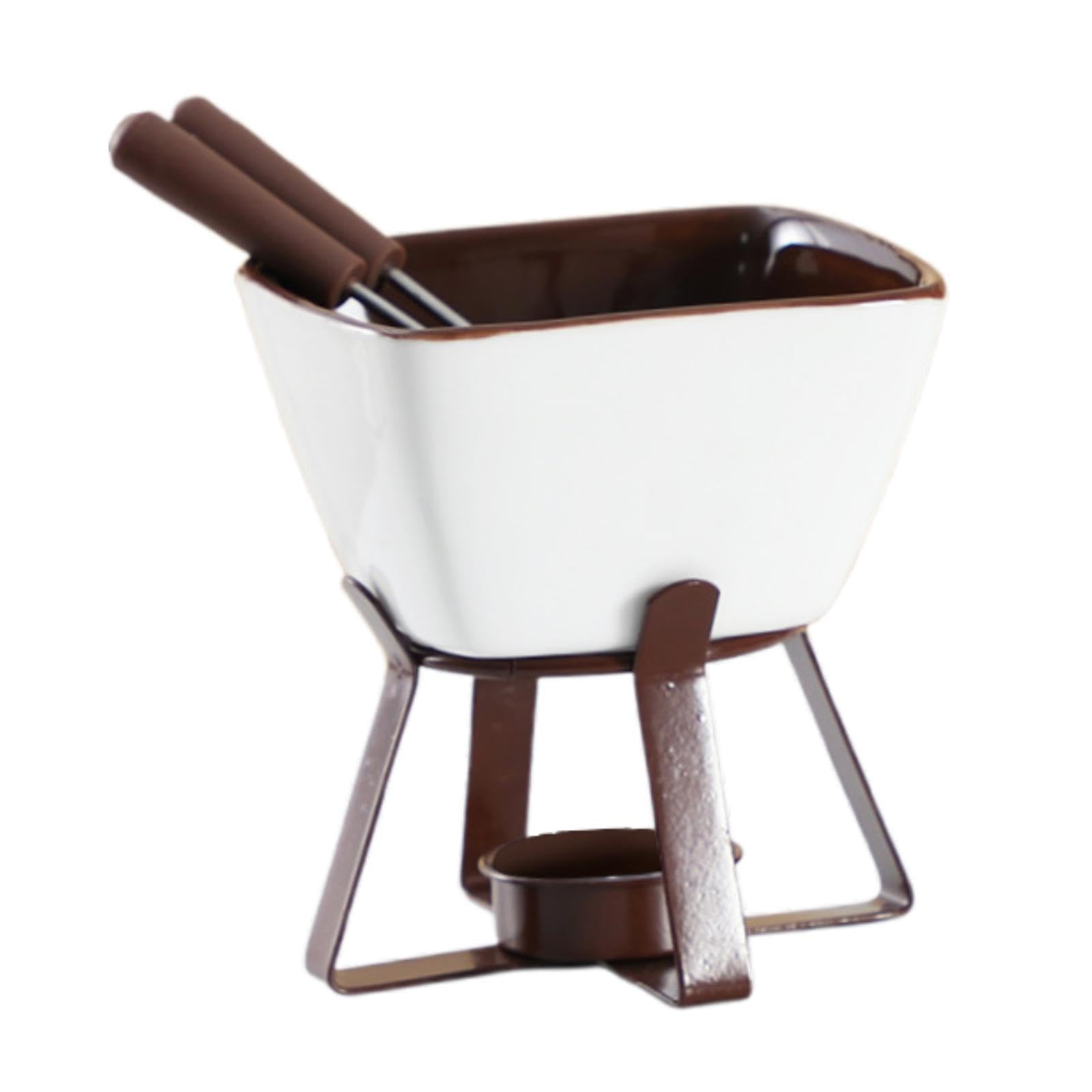 Fondue Mug Fondue Warmer Mug Chocolate Melter Pot Butter Melt Pot with Fork Candy Hot Pot for Home Kitchen Anniversary Dinner, Square