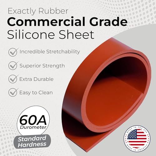 Image of Exactly Rubber - Commercial Grade Silicone Sheet, 60A Durometer Silicone Mat, -80 to 450F Temperature Resistant Rubber Mat, Rubber Sheet with 350% Elongation, Made in The USA, 1 /16 x 18 inch x 18 inch, Red