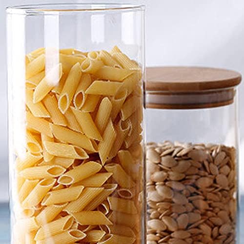 2 PCS Clear Glass Canister Food Storage Jar with Airtight Wood Lids Air Tight Storage Containers for Coffee Bean Loose Leaf Tea Containers Sugar Cookies Dry Fruit Nuts Candy Jars Size 350ML