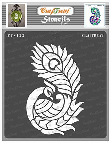 Craftreat Peacock Stencils For Painting On Wood - Side Feathered Peacock Stencil - Size: 6X6 Inches - Peacock Stencils For Crafts Reusable - Peacock Stencil Small #TOP13
