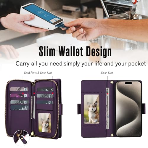 Étui portefeuille iPhone 12 Pro Max violet foncé chic en similicuir haut de gamme