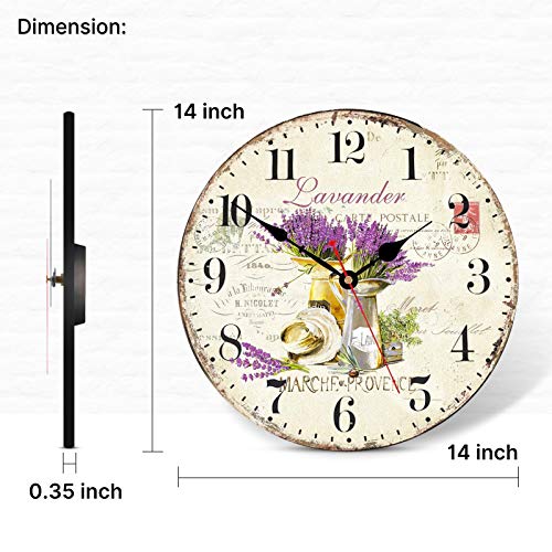 Taheat Romantic Lavander Wall Clock, French Purple Love Floral Clocks, Accurate Decorative Easy To Read Wall Clock For Living Room/Bedroom/Bathroom/Kitchen, 14 Inch #TOP4