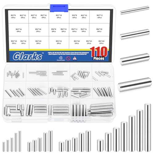 Glarks 110 kits de clavos de 2 / 3 / 4 / 5 mm, 22 elementos de fijación de clavos de soporte de estantes cilíndricos de acero inoxidable de 304 dimensiones para la instalación de armarios y muebles
