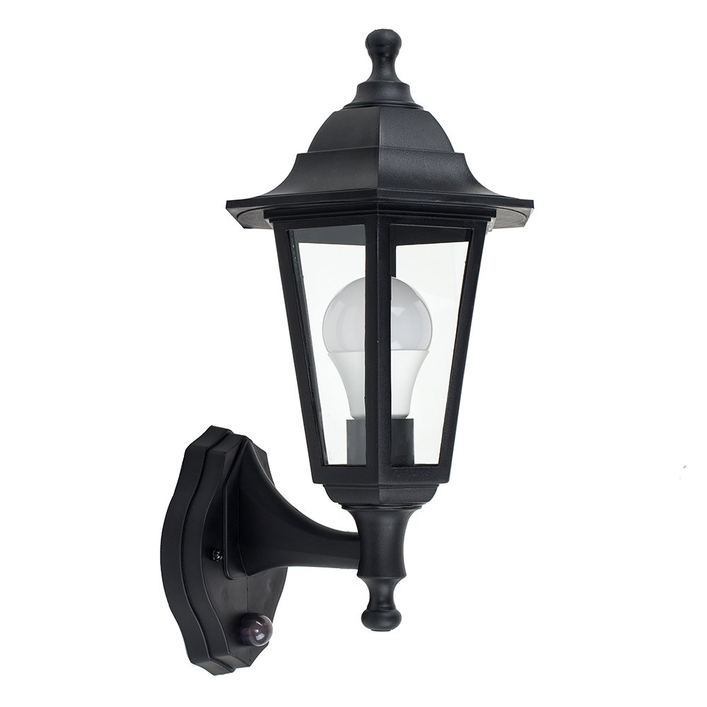 MiniSun | Traditional Style Black Security PIR Motion Sensor Wall Lantern | Outdoor Wall Lights, Home Décor & Improvement Essential | Includes 6W LED Bulb | Mains Wired