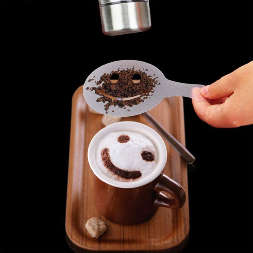 Stainless Steel Fine Mesh Powder Sugar Shaker+16 Pcs Cappuccino Latte art Stencils Coffee Stencils, Used in Cocoa Powder, Pepper, Chili, Coffee, Barbecue, etc