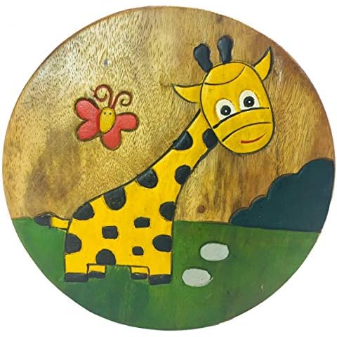 My Family House Children Wooden Stool with Giraffe Pattern - Strong and Sturdy - H26 cm x W26 cm x D26 cm Cover