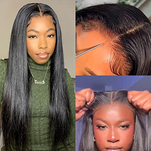 Oq Hair Straight Glueless Wear And Go Wigs Hd Lace Front Human Hair Wigs For Women New Upgraded No Glue 4X6 Lace Closure Pre Cut Wig Ready To Wear Pre Plucked With Baby Hair 180% Density 20Inch #TOP1