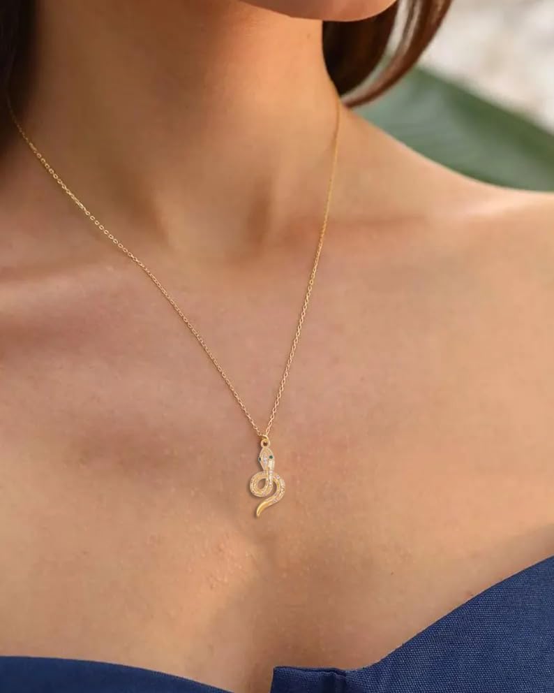 Snake Necklace 14k Gold Plated Snake Pendant Necklaces Cubic Zirconia Serpent Snake Jewelry Dainty Gold Necklace for Women Trendy - Image 4