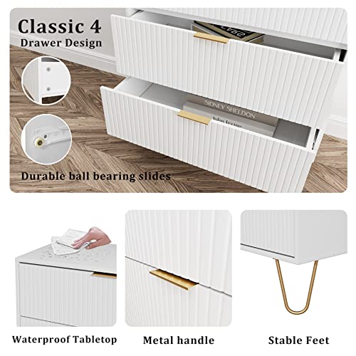 Aobafuir 4 Drawer Dresser, Drawer Chest, Tall Storage Dresser Chest Cabinet Organizer Unit With Metal Legs, Small Dresser For Bedroom, Living Room, Closet, Hallway White Stripe #TOP7