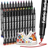 SAKEYR 24 Textilstifte Waschmaschinenfest – Permanente Textilmarker, ungiftig, schnelltrocknend, feine Spitze, 24 Farben, hohe Deckkraft für T-Shirts, Stofftaschen und andere Textilien