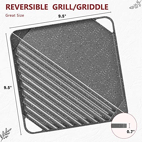 Caannasweis Griddle Pan, Granite Flat Grill Pan For Stove Tops Nonstick,Stone Pan Square Griddle Pan Induction Compatible 9.5Inch Gray #TOP5