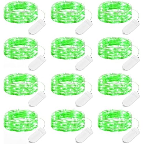 Brightown 12 Pack St. Patrick's Day LED Fairy Lights Battery Operated String Lights Waterproof Silver Wire 7 ft 20 LED Firefly Starry Moon Lights for DIY Wedding Party Bedroom Patio