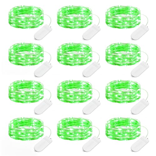 Image of Brightown 12 Pack St. Patrick's Day LED Fairy Lights Battery Operated String Lights Waterproof Silver Wire 7 ft 20 LED Firefly Starry Moon Lights for DIY Wedding Party Bedroom Patio