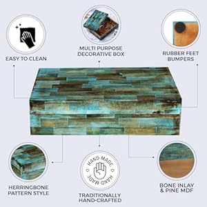 Handicrafts Home Handmade Verdigris Pattern Decorative Box - Storage Organizer, Decor Centrepiece, Memory Keepsakes, Home Decor - Boho Style Treasure Box, Multipurpose Gift - 8x5x2 Handicrafts Home Handmade Verdigris Pattern Decorative Box Storage Organizer Decor Centrepiece Memory Keepsakes Home Decor Boho Style Treasure Box Multipurpose Gift 8x5x2