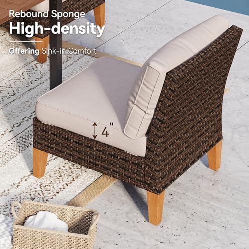 GREEN PARTY 7 Pieces Wicker Patio Furniture Set, All-Weather Outdoor Rattan Patio Sectional Sofa Conversation Set with 4\" Thick Cushions for Garden, Backyard, 2 x Ottomans
