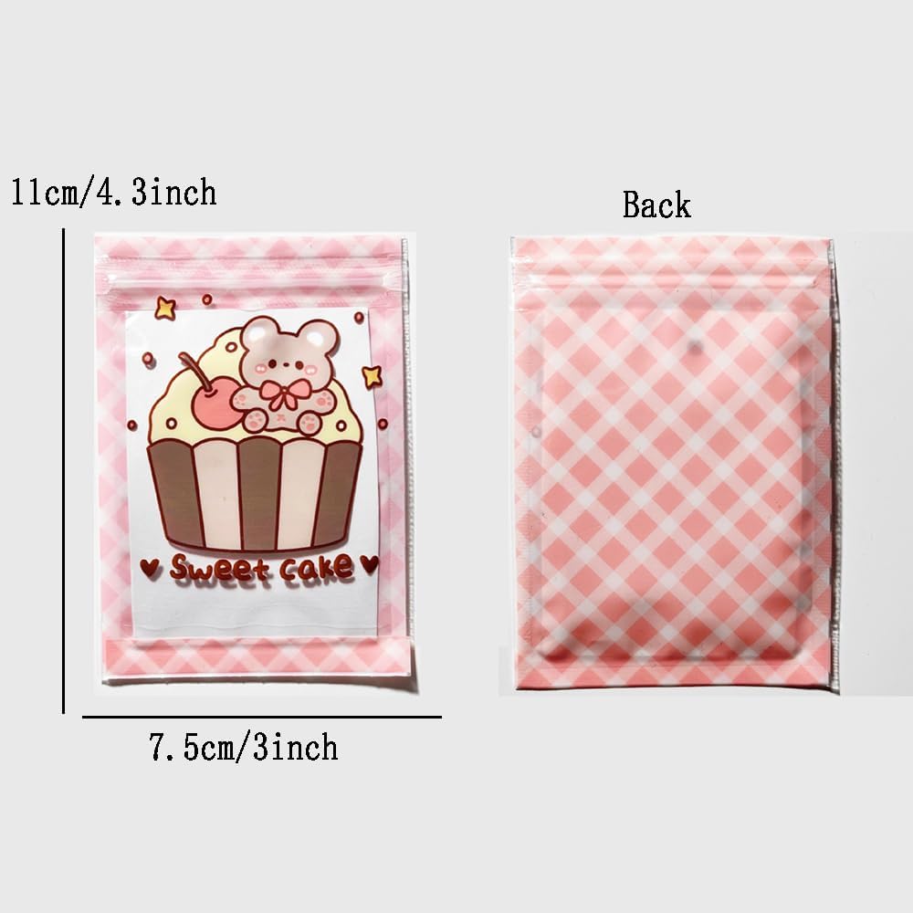 50 Pieces 7.5x11cm Small Cartoon Resealable Bags Cute PP Bag For Jewelry Packaging Bags Premium Adorable Anime Gift Bag (Pink bear) image 3