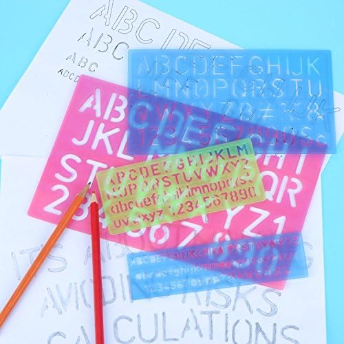 4 Pieces Letter Stencil Alphabet Stencils Number Craft Ruler Decorative Plastic Letter Stencils Guides Set, Assorted Colors
