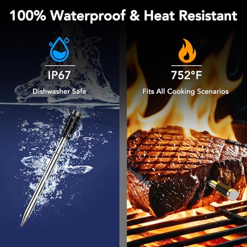 Image of Wireless Meat Thermometer Bluetooth with Digital Standalone Base, WiFi Unlimited Range, 6 Precision Sensor, IP67 Waterproof and Heat Resistant, Kitchen Essentials for Oven BBQ Grilling and Smoking