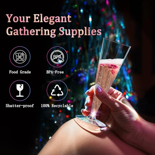 Plastic Champagne Flutes Disposable Champagne Glasses - 40 Pack 4.5Oz Clear Mimosa Cocktail Cups Bulk for Wedding Valentine\'s Day Party Supplies Engagement Decor, Copas De Plastico Para Brindis