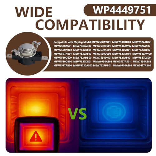 Image of WP4449751 Oven Range High Limit Thermostat Compatible with Whirlpool, KitchenAid, Maytag, Replace AH2375382 PS2375382 1550872 AP6009390 EA2373582 WP4449751
