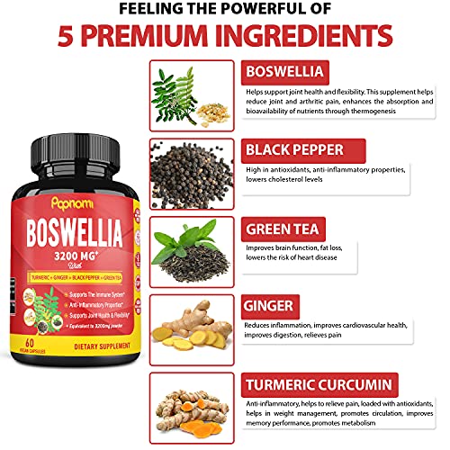 Boswellia Serrata Extract Capsules equivalent to 3200mg with Turmeric, Ginger, Black Pepper, Green Tea | Joint Back… - Image 6