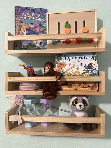 Kinder Bücherregal 3er Set Aus Massivholz - Schweberegale Für Kinderzimmer 41,5cm
