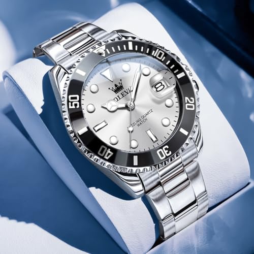 Image of OLEVS Watches for Men,Classic Luxury Big Face Men Watches, Silver Dress Stainless Steel Men Wrist Watch with Luminous Analog Relojes para Hombres