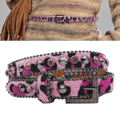 Stylish Animal Print Leather Belt For Women Popular Rivet Studded Rhinestones Buckle Waist Belt For Adult All Matching2