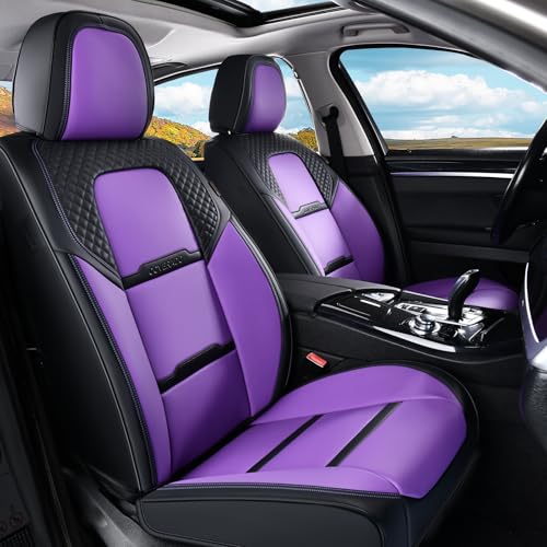 Image of Coverado Car Seat Covers Front Seats, 2 Piece Car Seat Protector with Removable Headrest, Nappa Leather Breathable Front Side All Wrapped Universal Fit Truck Automotive Most Cars Purple