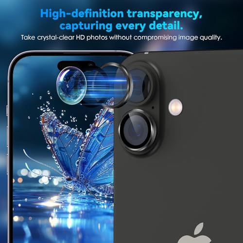 Image of OpenTech Premium Camera Lens Protector Compatible For iPhone 17 /16 /16 Plus (Black) - 9H Tempered Glass, Military-Grade Anti-Scratch, Case-Friendly, Easy Install Frame
