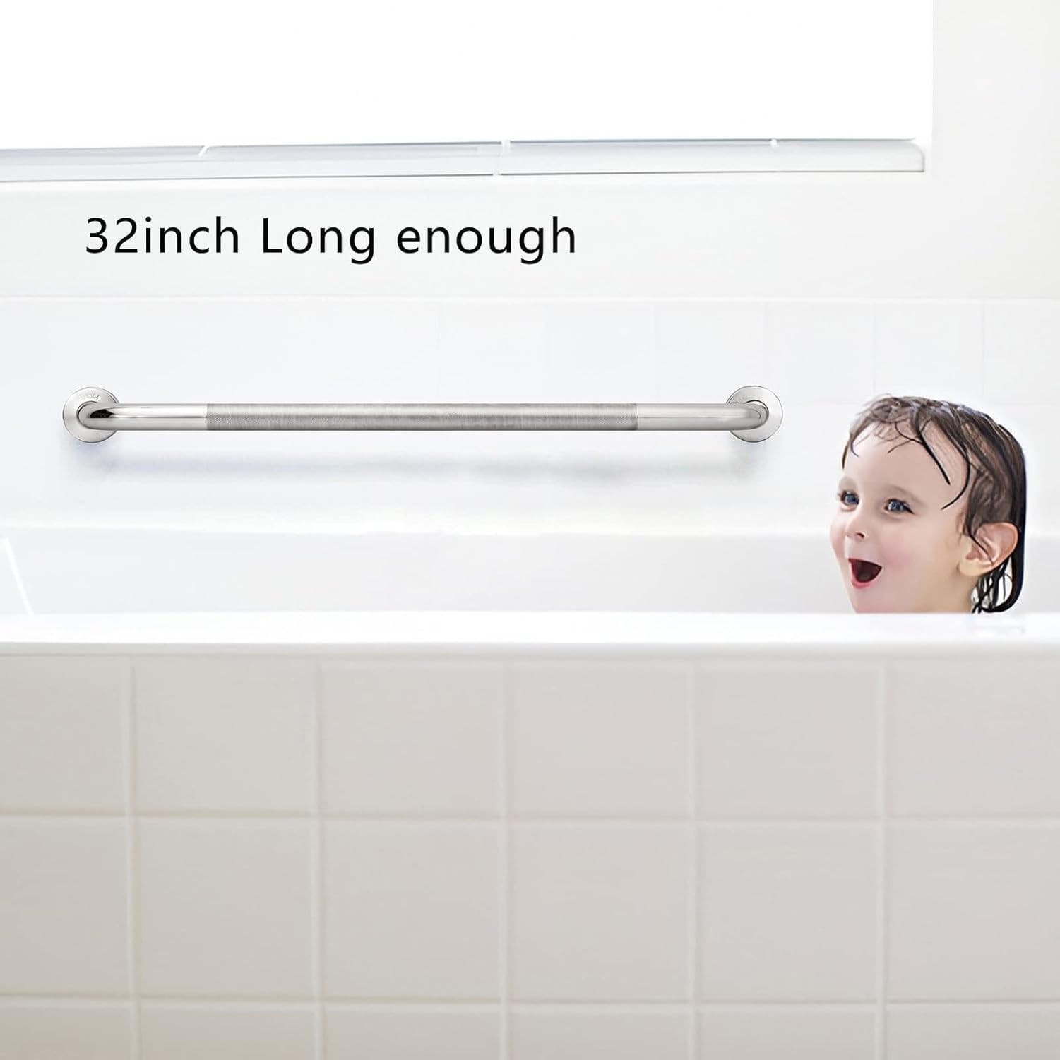 Barra de apoyo para ducha, 2 uds, 30 cm, acero inoxidable, Plata, 81.28 cm