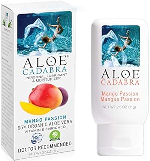 Aloe Cadabra Flavored Personal Lubricant Organic, Natural Mango Passion Lube for Anal Sex, Oral, Women, Men & Couples, 2.5 Ounce