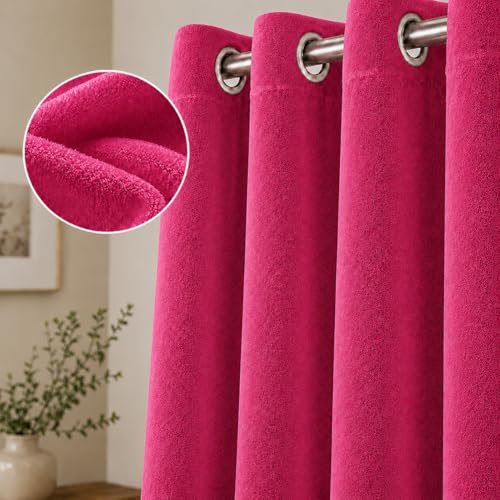 Image of Velvet Curtains | Heavy Soft Premium Velvet Drapes for Bedroom and Living Room | Semi Light Blocking, Thermal Insulated and Noise Reducing Window Panels | 5 Feet, Set of 2 (Pink)