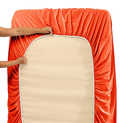 Image of Hearth & Harbor Extra Deep Pocket Bed Sheet Set - 3 Piece Hotel Luxury Sheets Fits Up to 24 inch Thick Mattress - Twin - Orange