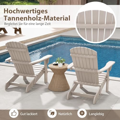 FANTASK 2er Set Adirondack-Stuhl von 51 x 46 cm, Gartensessel mit hoher Rückenlehne & Breiten Armlehnen, Chair aus Holz für Garten, Grau