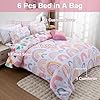 A Nice Night Lightweight Soft Cartoon Rainbow 6Pcs Twin Comforter Sets, Love Hearts Printed Bedding Set for Boys Girls,White #2