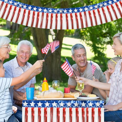Image of 4th of July Decorations 2 Pack 40Ft Foil Fringe Garland Tinsel Streamers, Red White Blue Hanging Fringe Backdrop Banner Table Skirts for Parade Floats Patriotic Party Decor (Star 2)