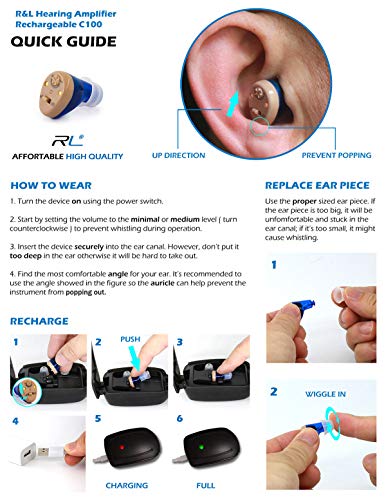 R&L Hearing Amplifier C100 Rechargeable to Aid and Assist Hearing Difficulties of Seniors, Rechargable Digital Device, Each Charge Lasts 2 Days, Fit Either Ears (2 Pack) - Thumbnail 2