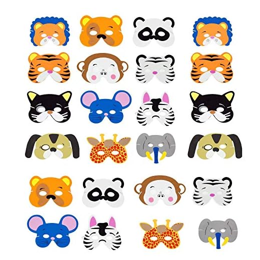 INTVN Mascarilla Animal, EVA Animal Masks Máscara de Cosplay Máscaras de Fiesta para Niños Fiesta de Cumpleaños, Navidad, Halloween, 24 Piezas