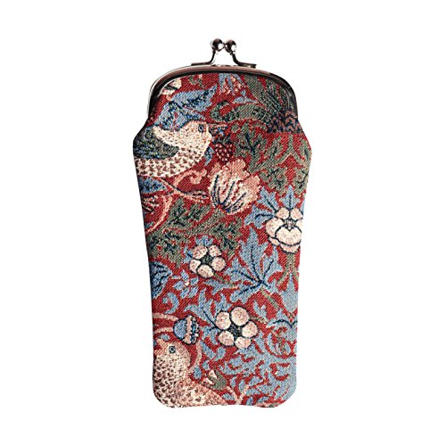 Étui lunettes souple tapisserie fleurs rouges et motif William Morris Signare